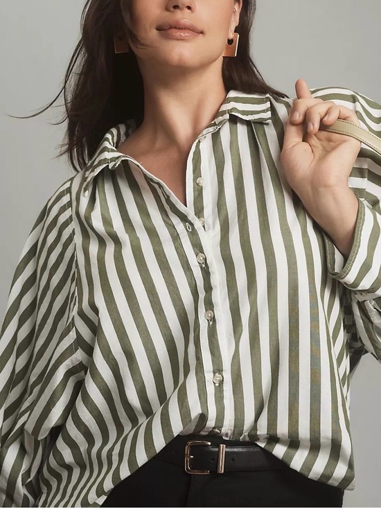 Pilcro Tops - NWT Pilcro Anthropologie Green Striped Oversized Button-Down Shirt XS